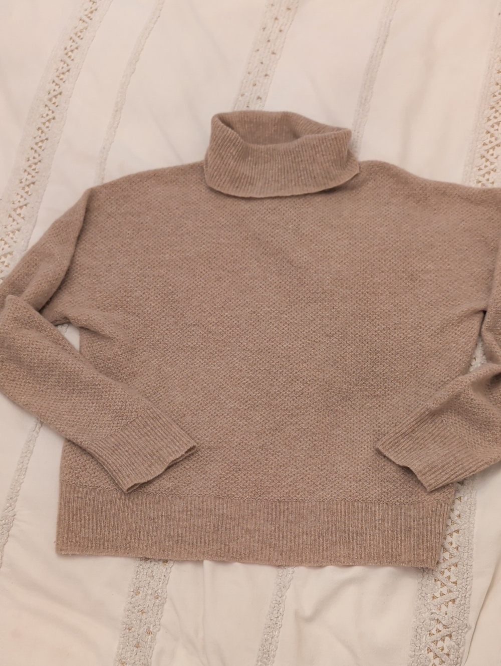 Classic Taupe 100% Cashmere Turtleneck Knit Sweater